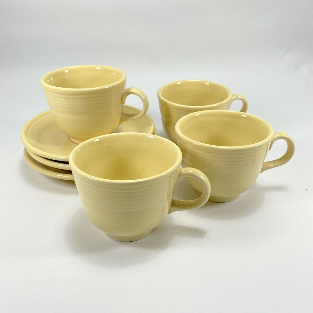 Set of 4 Fiesta Ware Homer Laughlin USA Sunflower Yellow Cups & 3 Saucers